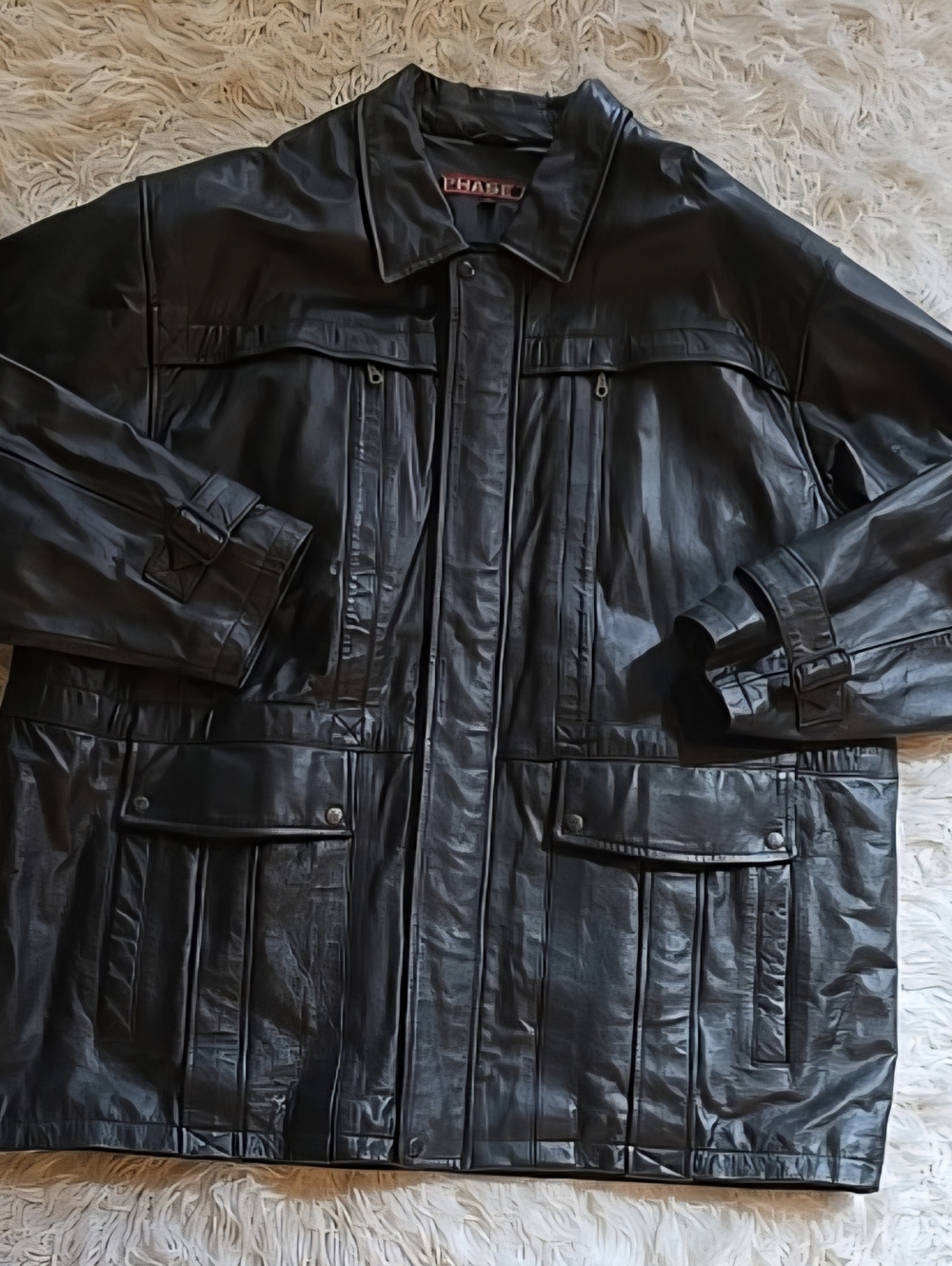 Vintage Phase Two Men's 3XL Big Black Leather Jacket Coat